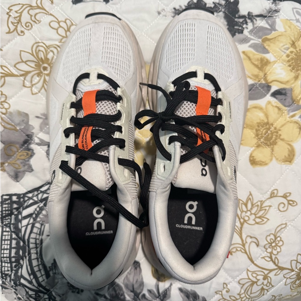 On Running Cloudrunner White and Black with Orange Accent